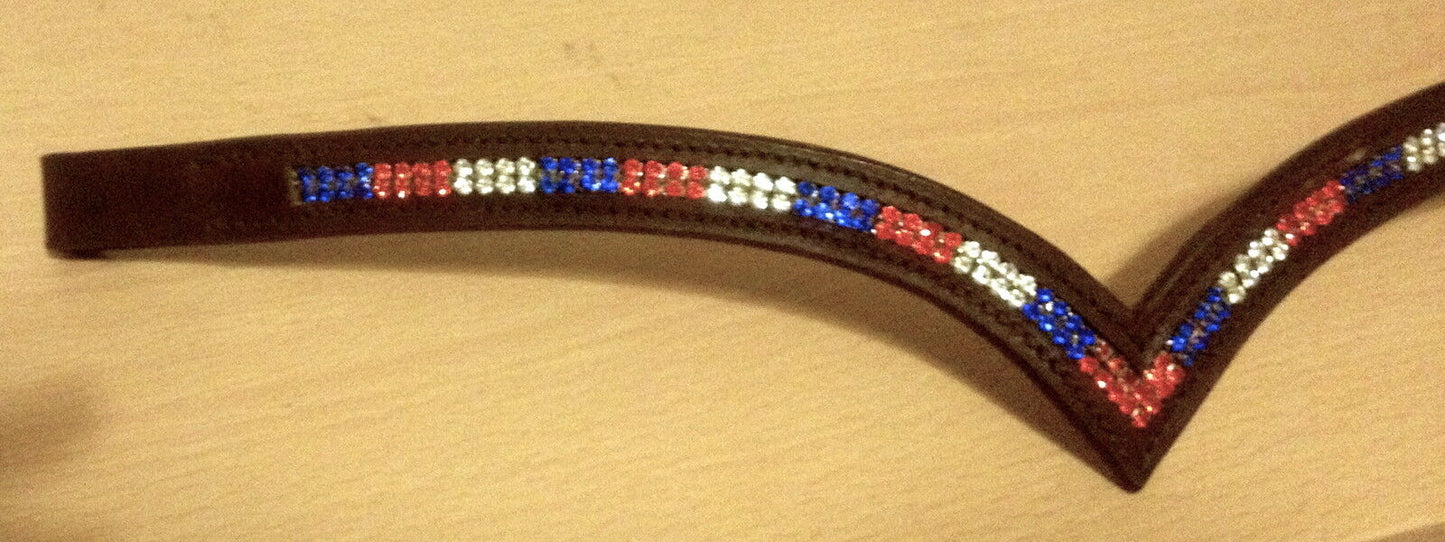 New Designer (V) Shaped 2 Row *Team GB* Crystal Browband full Size - 16" (Brown)