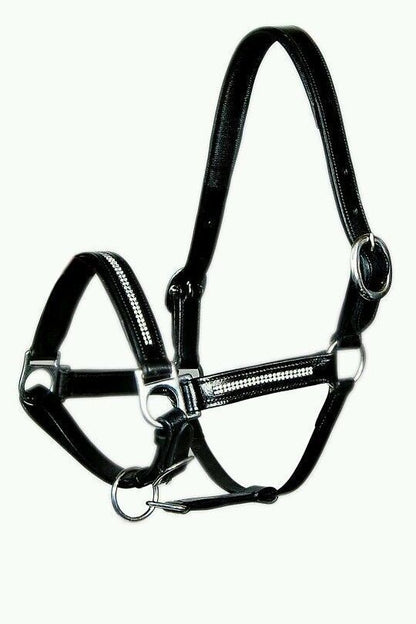 New Heavy Duty Leather Bling Crystal SHOW Halter - FULL Black