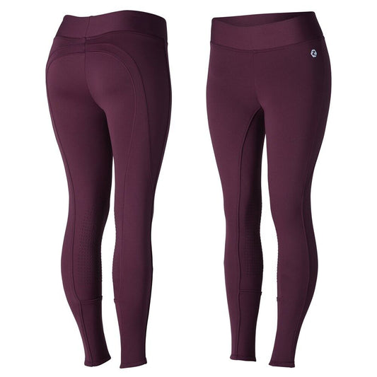 Horze Active Womens Winter Silicone Knee Patch Tights - BURGUNDY ,(36630)