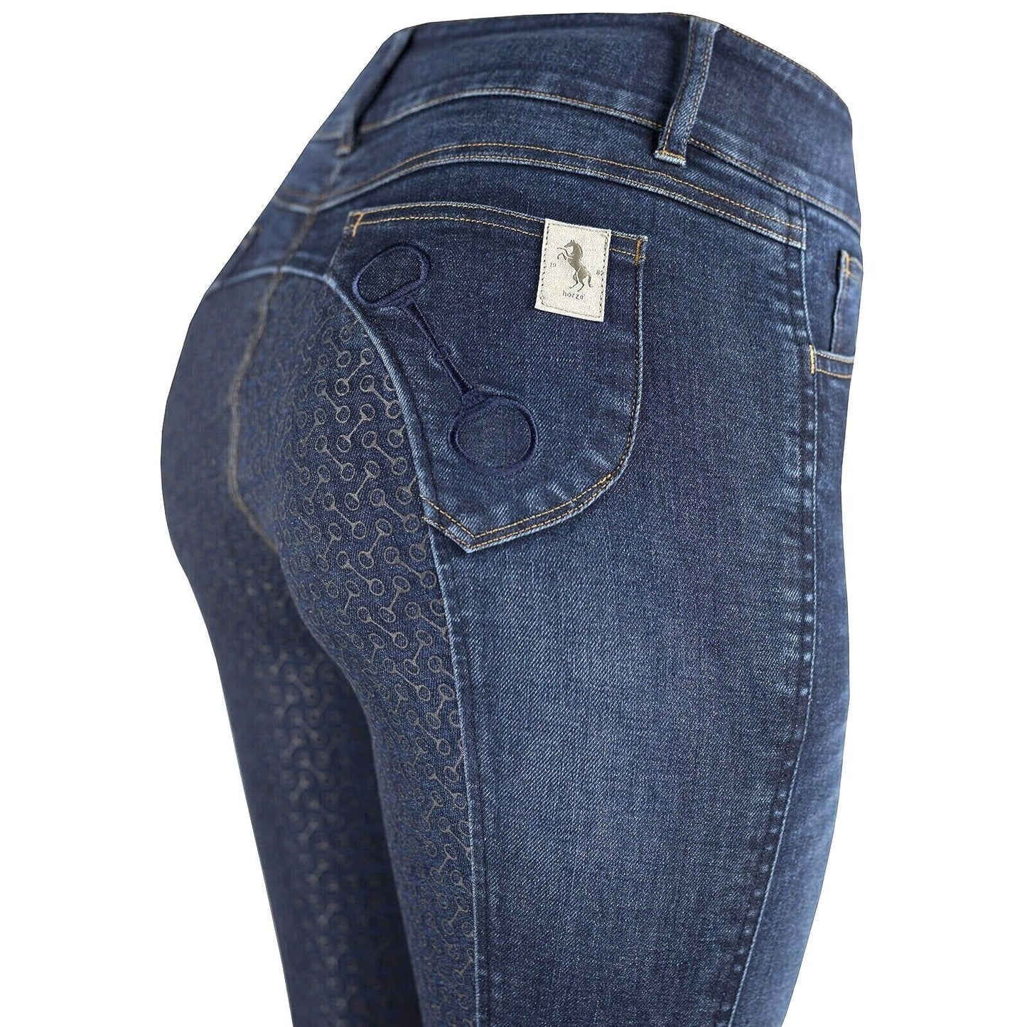 Horze Kaia Women High Waist Silicone Breeches, Dark Denim UK 14 EU 40 (36656)B