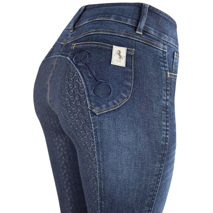 Horze Kaia Women High Waist Silicone Breeches, Dark Denim UK 14 EU 40 (36656)B