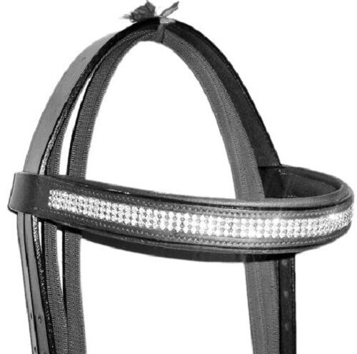 New Crystal Detail Cross Over Bitless Leather Bridle web grip reins FULL (Black)