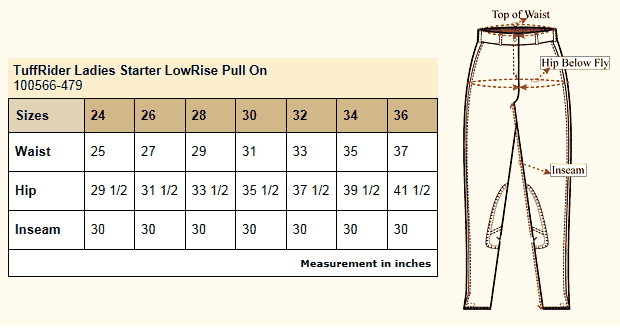 TUFFRIDER STARTER LOWRISE PULL-ON KNEE PATCH BREECHES, Silver , size 34  (06631)