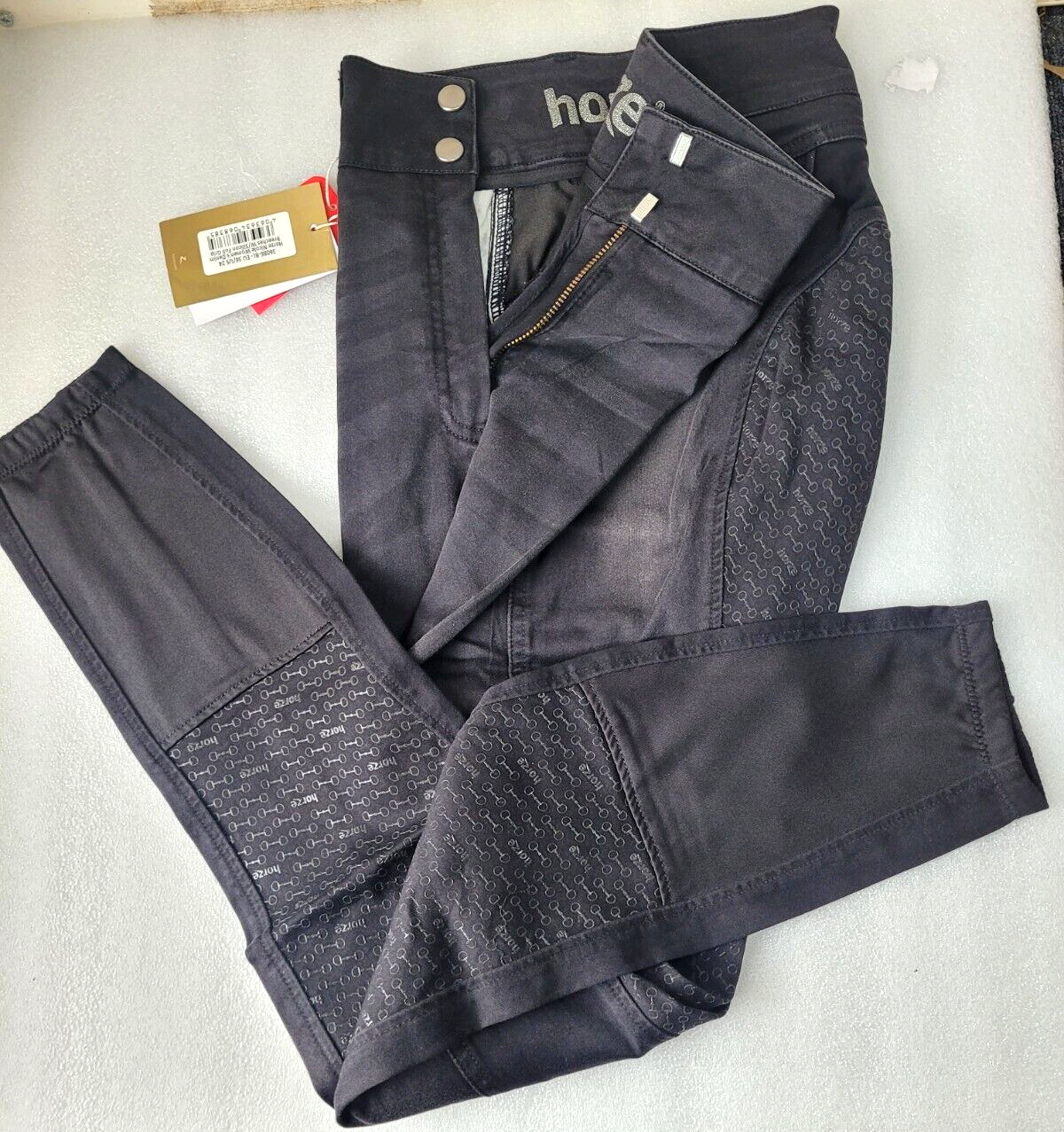 Horze Nicole Breeches with Silicone Full Set, BLACK DENIM  ,UK 10 EU 36 (36086)