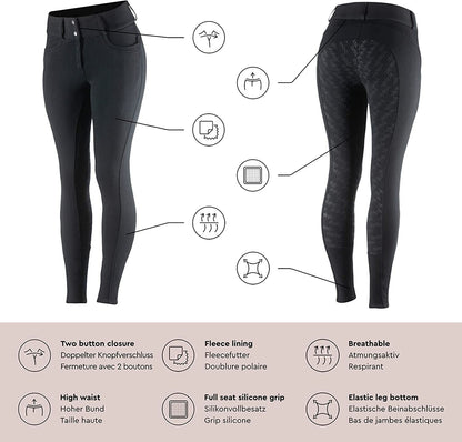 New Winter Horze  Mia Thermo Silicone Seat Breeches, BLACK UK 14 EU 40 (36053)