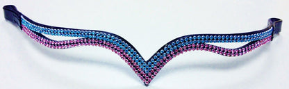 New  (V) Shaped sparky two tone pink/turquoise Crystal Browband full - 16" Brown