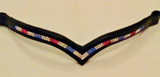 New Designer (V) Shaped 2 Row *Team GB* Crystal Browband Cob Size 15" (Black)