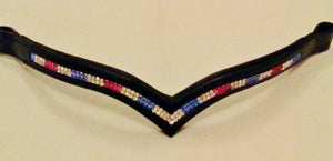 New Designer (V) Shaped 2 Row *Team GB* Crystal Browband Cob Size 15" (Black)