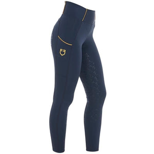 Equestro kids Junior Full Grip Riding Tights ,Navy/Yellow , SIZE C -12 (3959)