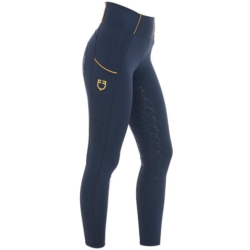 Equestro kids Junior Full Grip Riding Tights ,Navy/Yellow , SIZE C -12 (3959)