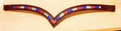 New Designer (V) Shaped 2 Row *Team GB* Crystal Browband full Size - 16" (Brown)