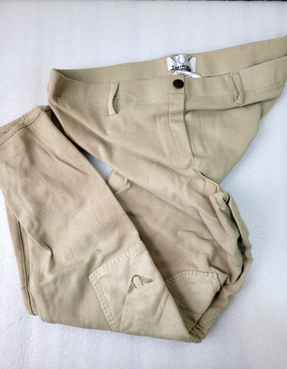 TUFFRIDER STARTER LOWRISE PULL-ON KNEE PATCH BREECHES, Silver , size 34  (06631)