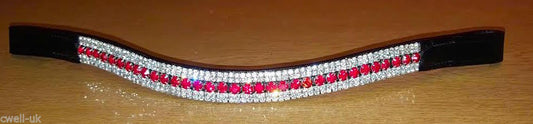 BLING!* Designer Sparkly Leather Browband*5-Row Crystals* RED/CLEAR BLACK F/C/P