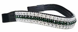 Cwell Equine Italian Leather 5 Rows Teal Green Clear mega bling curve Browbands