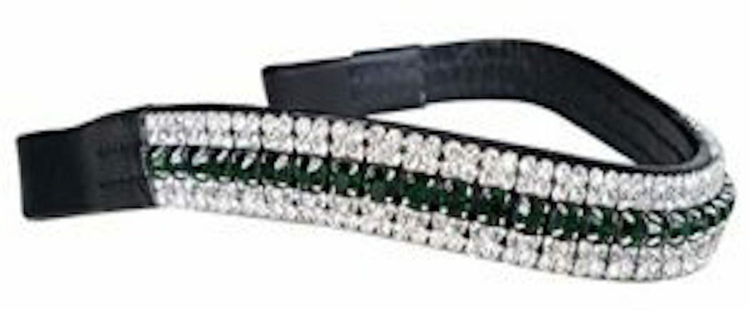 Cwell Equine Italian Leather 5 Rows Teal Green Clear mega bling curve Browbands