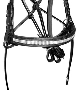 New Crystal Detail Cross Over Bitless Leather Bridle web grip reins FULL (Black)