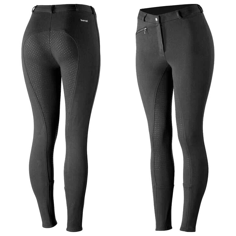 Horze Active Women's Silicone Grip Full Seat Breeches BLACK UK 10 EU 36 (36277)