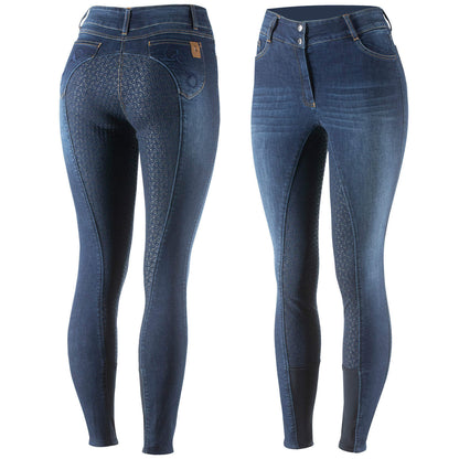 Horze Kaia Women High Waist Silicone Breeches, Dark Denim UK 14 EU 40 (36656)B
