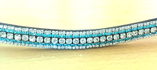 BLING!*Dressage*Mega-Sparkly Leather Browband*5-Row Crystals* CLEAR / AQUA CRYSTALS BLACK LEATHER F/C/P