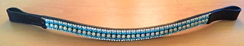 BLING!*Dressage*Mega-Sparkly Leather Browband*5-Row Crystals PEARL/AQUA &amp; CLEAR CRYSTALS BLACK LEATHER F/C/P