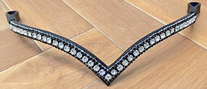 Bling V Shaped 3 Rows Luxury Cwell Equine Crystal Stone Browband. Sparkly Clear/Black F/C/P Black leather