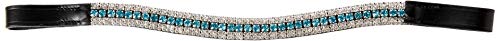 Cwell Equine BLING Dressage*Mega-Sparkly Leather Browband*5-Row Crystals*AQUA &amp; CLEAR* BLACK F/C/P