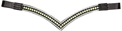 Cwell Equine Bling V Shape 5 Rows Diamante Parrort Green/Clear Crystal Browband Dressage Black