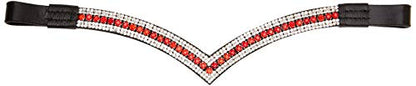 Cwell Equine Bling V Shape 5 Rows Diamante Red/Clear Crystal Browband Dressage Black