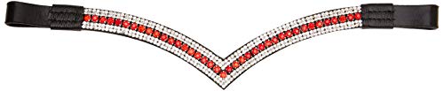 Cwell Equine Bling V Shape 5 Rows Diamante Red/Clear Crystal Browband Dressage Black