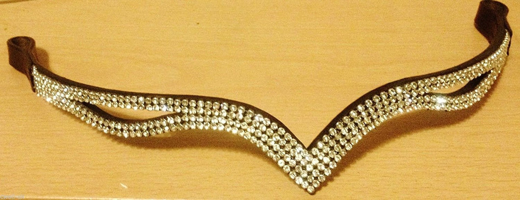 Cwell Equine Bling Ve Eye Shaped Clear Crystal Browband Choice of Sizes BROWN/BLACK * Great gift SALE