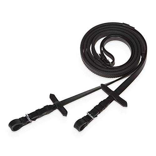 Cwell Equine Classic Super Soft Jelly Rubber Pimple Grip Leather Reins Black/Brown