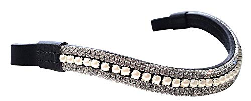 Cwell Equine Designer Center Pearl with Clear crystals Browband Black/Brown
