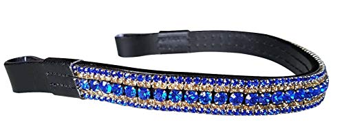 Cwell Equine Italian Leather 5 Rows Blue Golden crystal Mega sparky Browbands