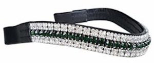 Cwell Equine Italian Leather 5 Rows Teal Green Clear mega bling curve Browbands