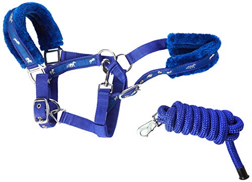 Cwell Equine NEW Horse print fur padded headcollars halter + matching lead ROYAL BLUE