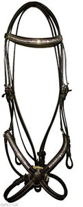 Cwell Equine NEW Leather Crystal Mexican Grackle Bridle With Reins Full/Cob/Pony BLACK/BROWN