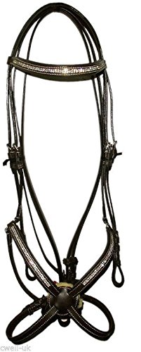 Cwell Equine NEW Leather Crystal Mexican Grackle Bridle With Reins Full/Cob/Pony BLACK/BROWN