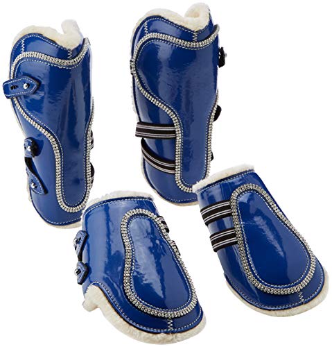 Cwell Equine New Bling Tendon &amp; Fetlock Boots Sparkly Diamante on Patent Leather BLUE F/C/P