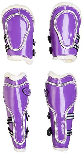 Cwell Equine New Bling Tendon &amp; Fetlock Boots Sparkly Diamante on Patent Leather PURPLE F/C/P
