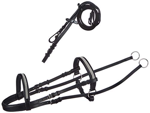Cwell Equine New Crystal Detail Cross Over Bitless Leather Bridle web grip reins BLACK/BROWN Choice of Sizes