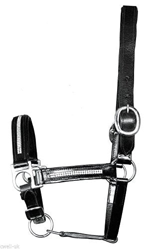 Cwell Equine New Heavy Duty Leather Bling Crystal SHOW Halter Black F/C/P