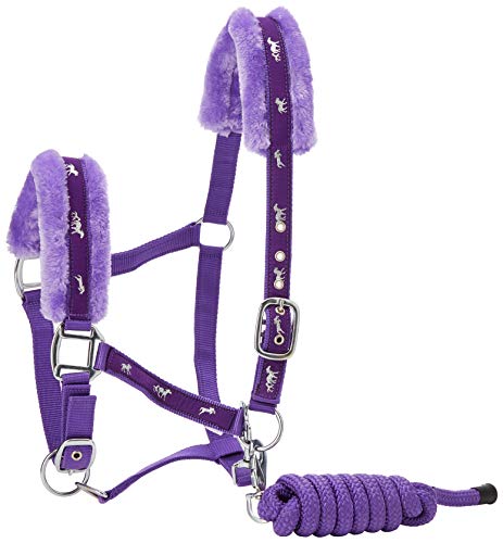Cwell Equine New Mink padded HORSE COB PONY Nylon Halters/Headcollar Horse Print Lead set Lillac