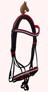 Cwell Equine New Padded Bling Diamante Leather Bridles with Rubber Grip Reins Black with Pink crystals F/C/P