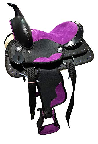 Cwell Equine Purple Embedded sparkling clear crystals Synthetic Western Saddle Set Pony