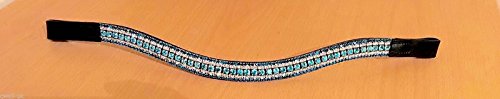 Designer Look U 5 Rows crystal Browband Dark Turquoise Crystals Black Leather