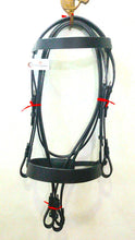 Load image into Gallery viewer, Cwell Equine PLAIN FLAT HUNT Cavesson Bridle With Quality LEATHER Reins - BLACK
