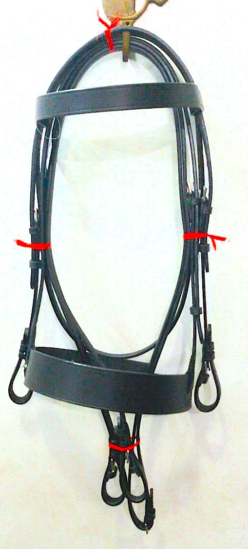 Cwell Equine PLAIN FLAT HUNT Cavesson Bridle With Quality LEATHER Reins - BLACK