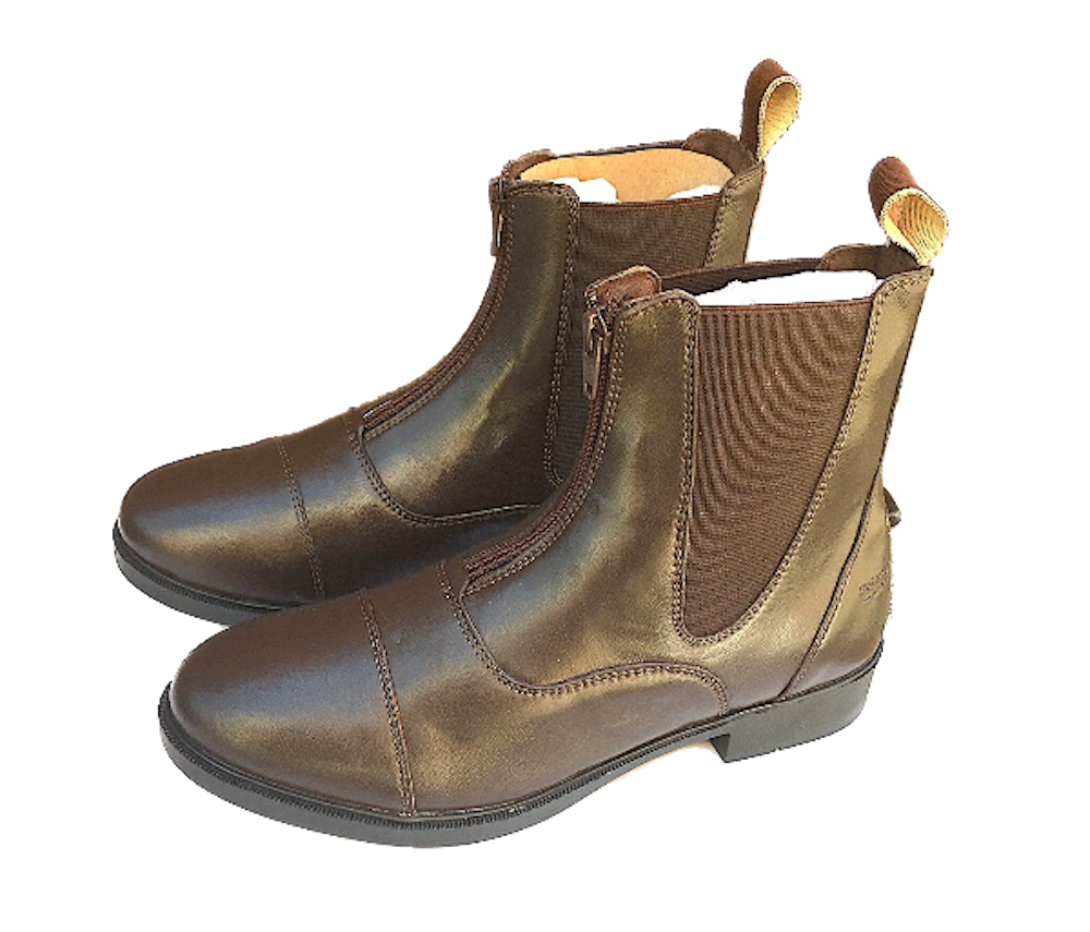 Cwell Equine Quality Leather Front Zip Jodhpur Paddock Boots Black/Brown