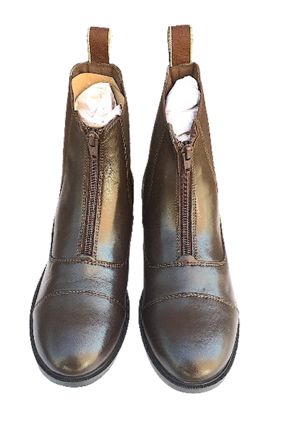 Cwell Equine Quality Leather Front Zip Jodhpur Paddock Boots Black/Brown