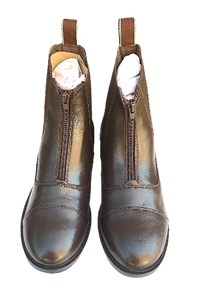Cwell Equine Quality Leather Front Zip Jodhpur Paddock Boots Black/Brown